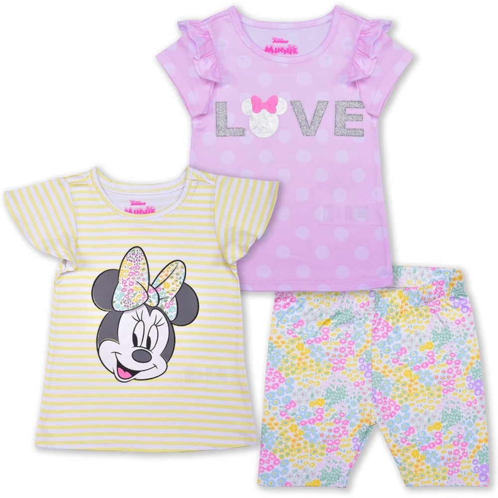 Disney Minnie Mouse Girls’👧🏻(2)T-Shirts👚& Short🩳 3Pcs Set Sz 3T